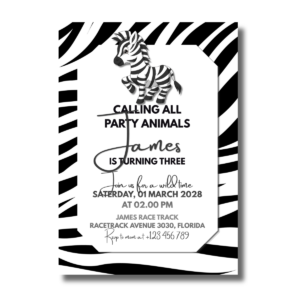 Zebra Black & White Birthday Children’s Canva Invitation