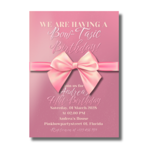 Bow-tastic Pink Birthday Party Canva Invitation