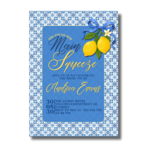 Blue Tile Mediterranean with Lemons Bridal Shower "She Found Her Main Squeeze" Invitation