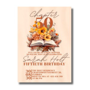 Chapter Fifty Birthday Open Book with Fall/Autumn Flowers Invitation