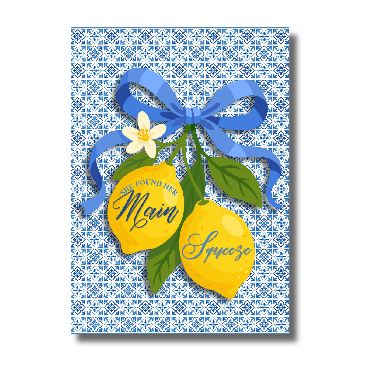 Blue Tile Mediterranean with Lemons Bridal Shower "She Found Her Main Squeeze" Invitation - Image 2