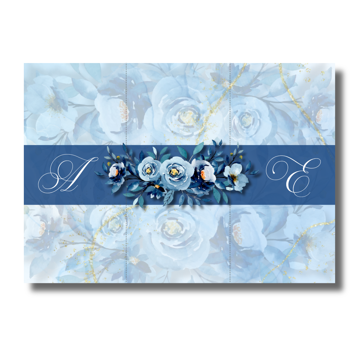 Dark Blue Watercolor Flowers Wedding Tri-Fold Canva Invitation - Image 2