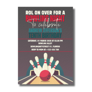 Bowling Movie Let’s Roll Birthday Party Cinema Invitation