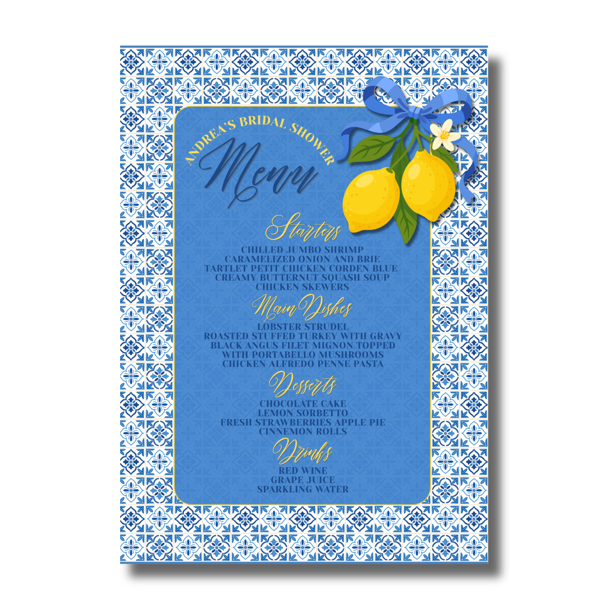 Blue Tile Mediterranean with Lemons Bridal Shower "She Found Her Main Squeeze" Invitation - Image 3