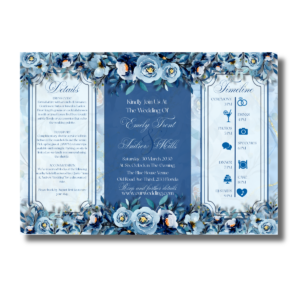 Dark Blue Watercolor Flowers Wedding Tri-Fold Canva Invitation