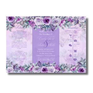 Purple Watercolor Flowers Wedding Tri-Fold Canva Invitation