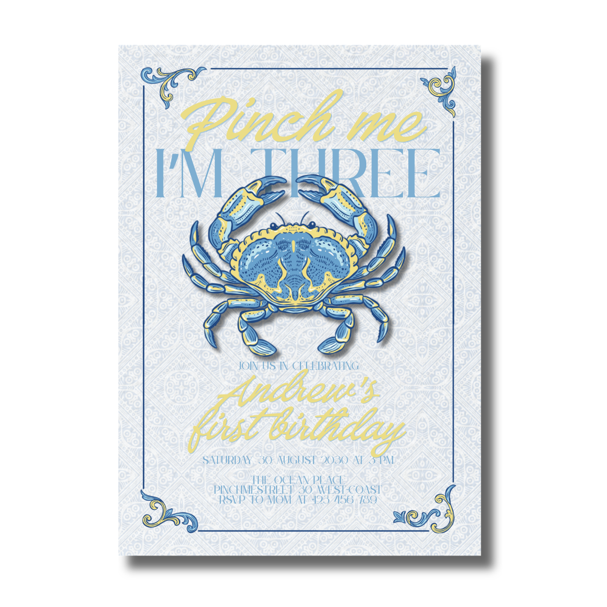 Pinch Me I'm Three Crawfish Birthday Invitation