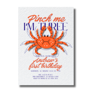 Pinch Me I'm Three Red Crab Birthday Invitation