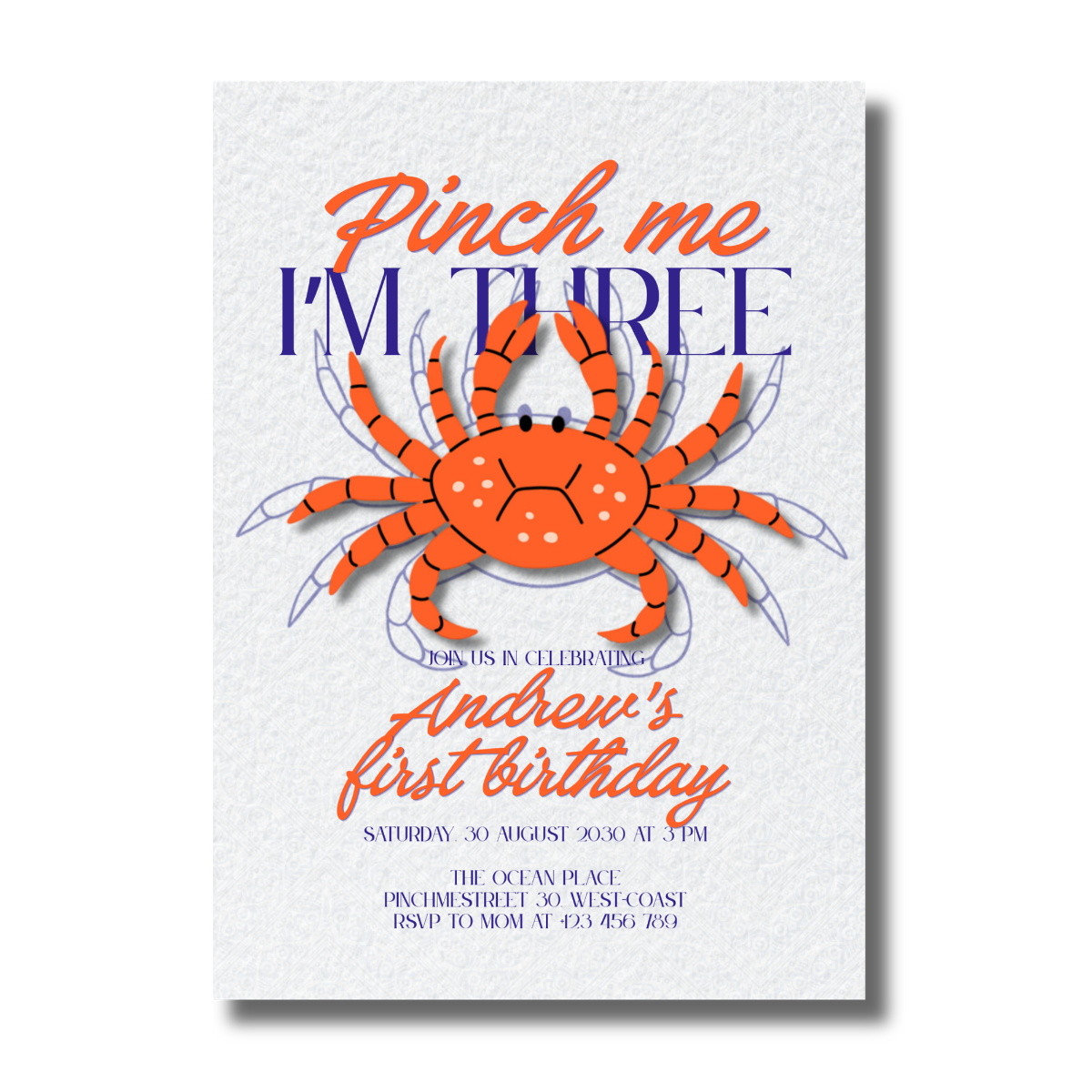 Pinch Me I'm Three Red Crab Birthday Invitation
