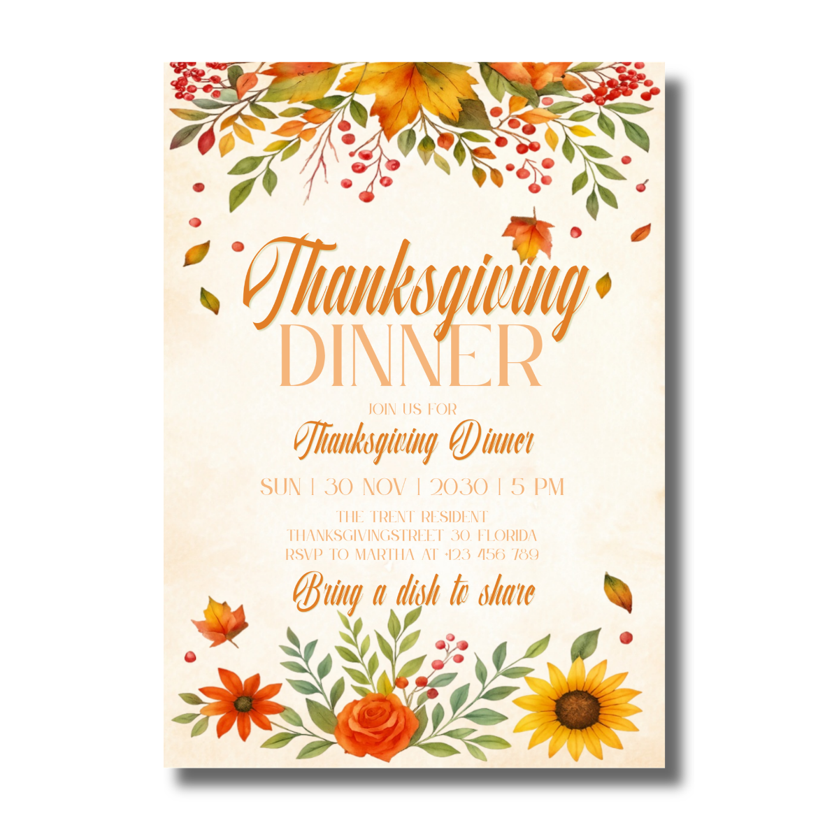 Fall Leaves Harvest Celebration Thanksgiving Dinner Invitation