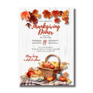 Fall/Autumn Leaves Picnic Basket Thanksgiving Dinner Invitation