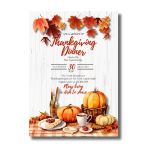 Fall/Autumn Leaves Picnic Table Thanksgiving Dinner Invitation