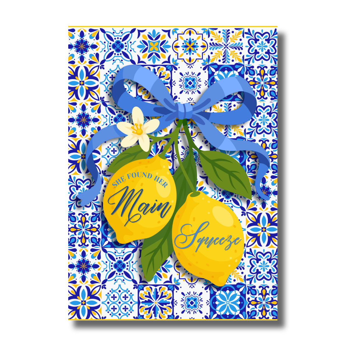 Blue and Orange Tile Mediterranean with Lemons Bridal Shower "She Found Her Main Squeeze" Invitation - Image 2
