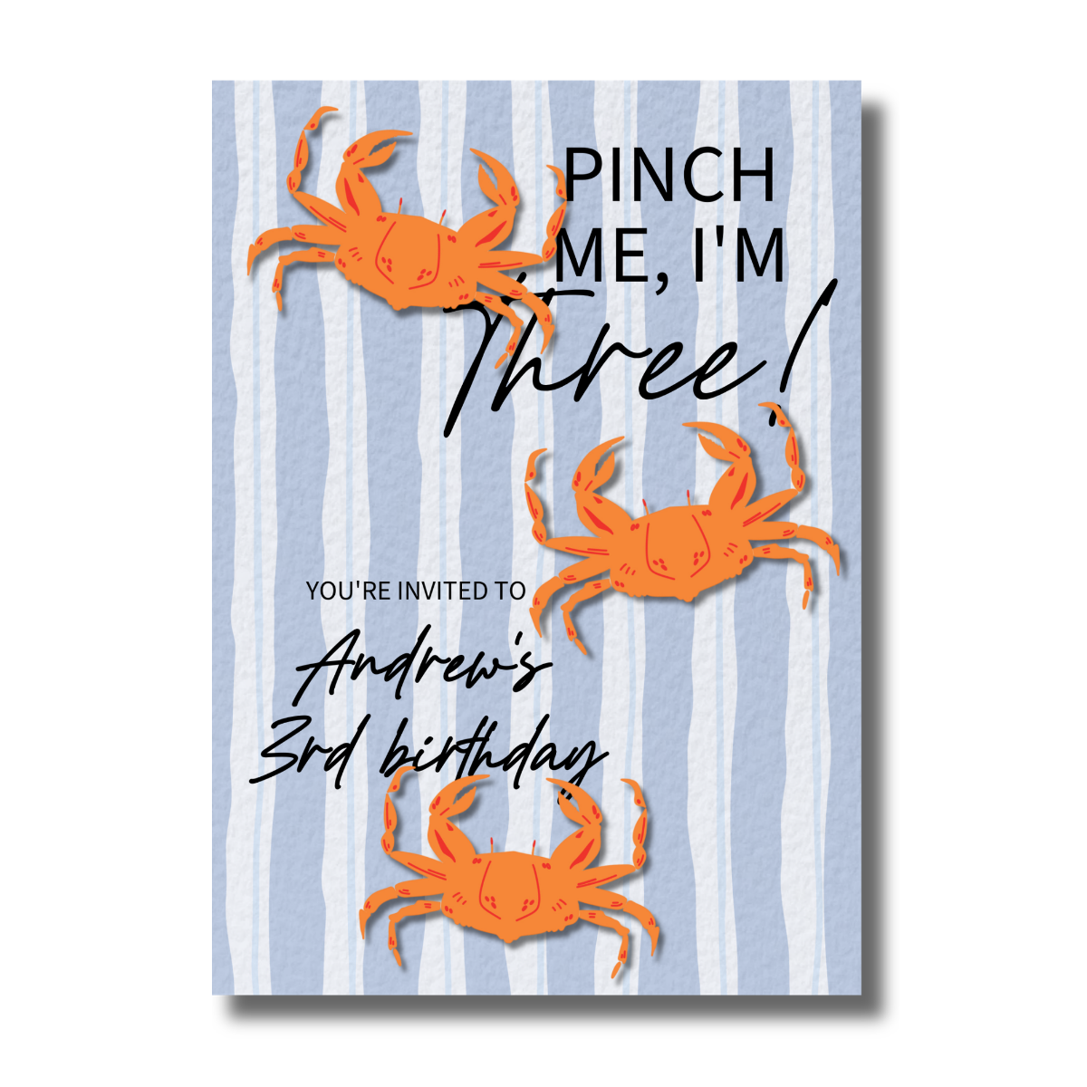 Pinch Me, I'm Three Ocean Crab Themed Birthday Invitation - Image 2