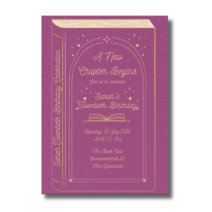 A New Chapter Begins Book Lovers Crimson Birthday Invitation