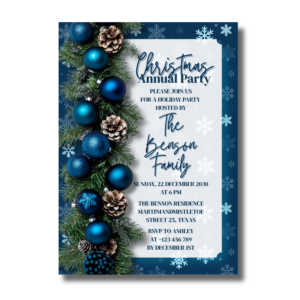 Christmas Festive Garland Blue Decoration and Ornaments Invitation