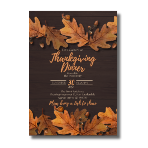 Fall/Autumn Brown Foliage Leaves Thanksgiving Dinner Invitation