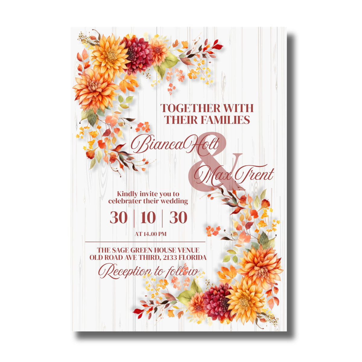 Watercolor Fall/Autumn Flowers Elegant Wedding Event Set