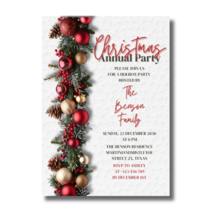 Christmas Garland Red Decoration and Ornaments Invitation