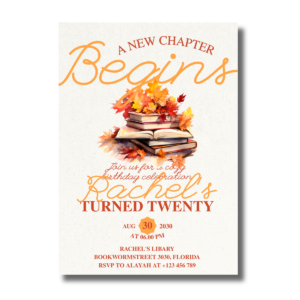 A New Chapter Begins Cozy Book Lover Celebration Fall/Autumn Birthday Invitation