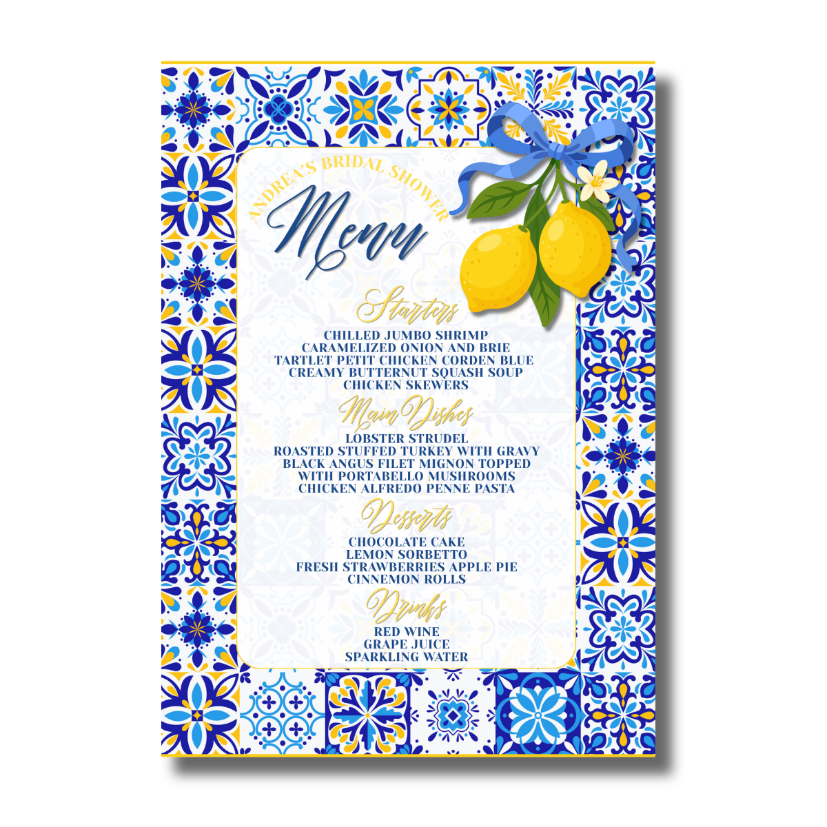 Blue and Orange Tile Mediterranean with Lemons Bridal Shower "She Found Her Main Squeeze" Invitation - Image 3