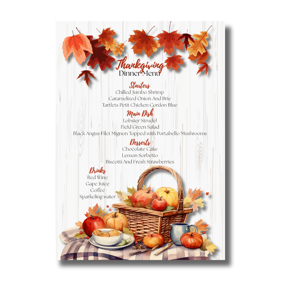 Fall/Autumn Leaves Picnic Basket Thanksgiving Dinner Invitation - Image 3