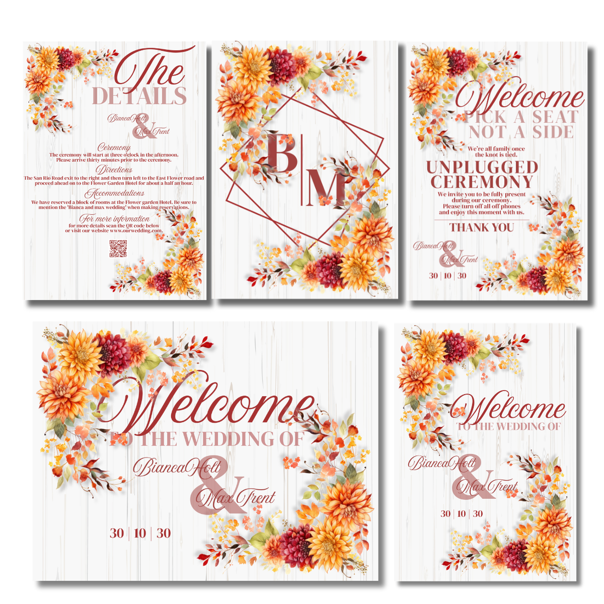 Watercolor Fall/Autumn Flowers Elegant Wedding Event Set - Image 3