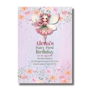 A Fairy First Pink Wildflowers Birthday Party Invitation