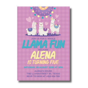 Whole Llama Fun Fifth Purple Birthday Invitation