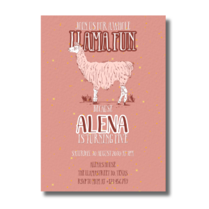 Whole Llama Fun Fifth Salmon Pink Birthday Invitation