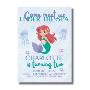 Under the Sea Cute Little Mermaid Party Invitation