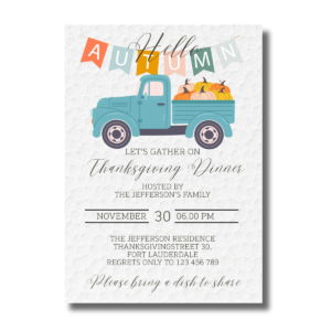 Hello Autumn Pumpkin Blue Truck Fall/Autumn Thanksgiving Invitation