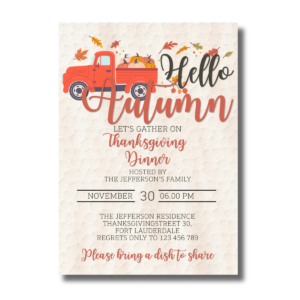Hello Autumn Pumpkin Red Truck Fall/Autumn Thanksgiving Invitation