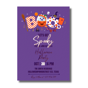 Boo Let's Get Spooky Purple Halloween Party Invitation