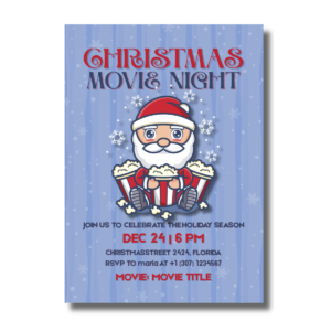 Christmas Santa Movie Night Popcorn Invitation
