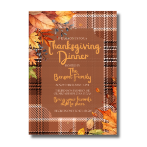 Thanksgiving Dinner Flannel Plaid Fall/Autumn Leaves Invitation