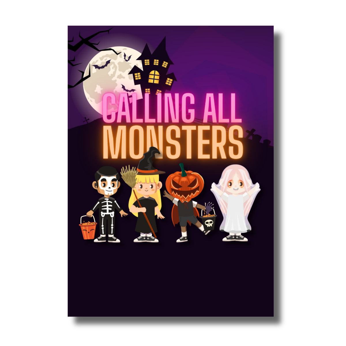 Calling All Monster Birthday Costume Party Let's Get Spooky Purple Adorable Halloween Invitation - Image 2