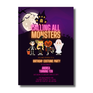Calling All Monster Birthday Costume Party Let's Get Spooky Purple Adorable Halloween Invitation