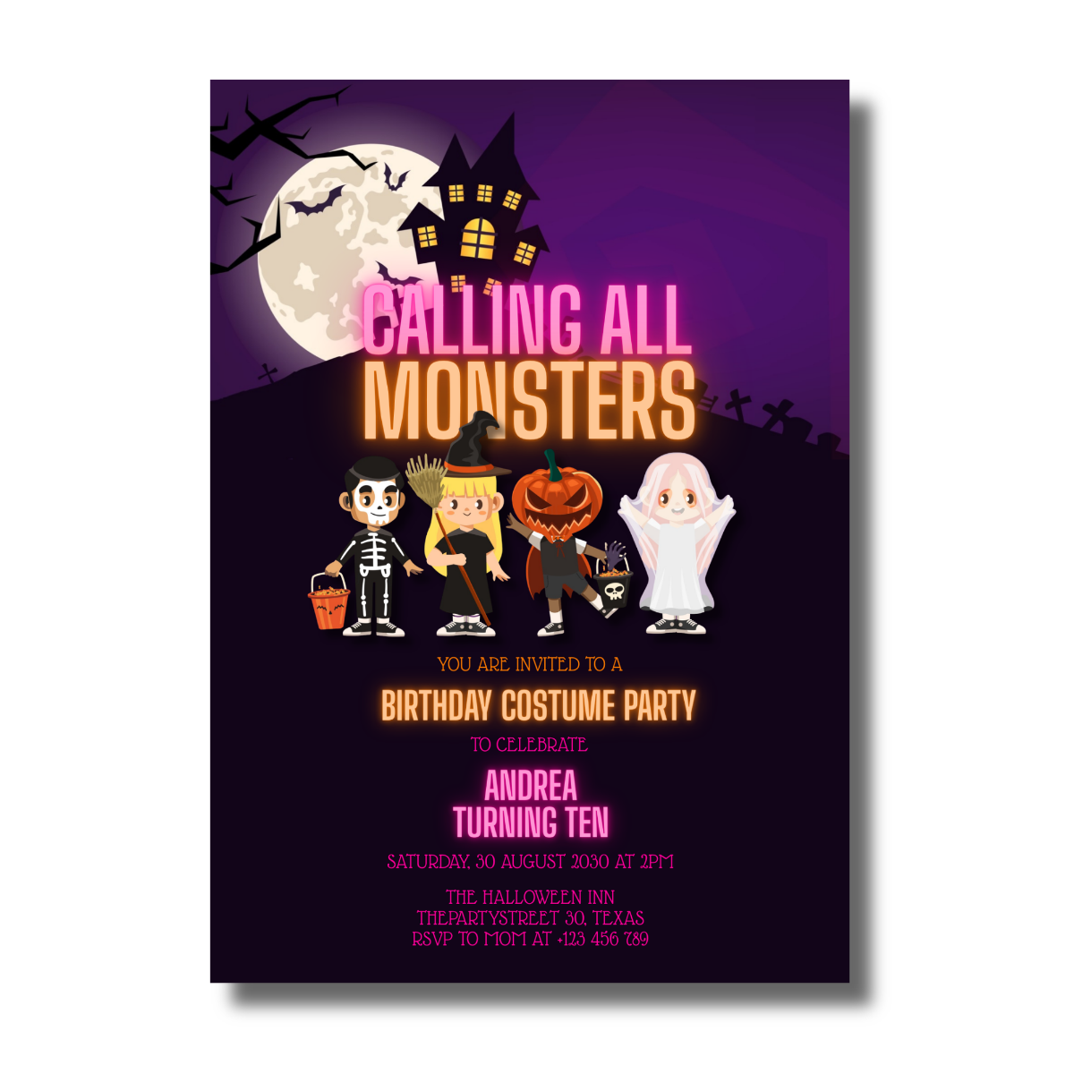 Calling All Monster Birthday Costume Party Let's Get Spooky Purple Adorable Halloween Invitation