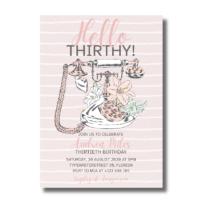 Retro Phone With Flower Hello Soft Pink Thirtieth Birthday Invitation