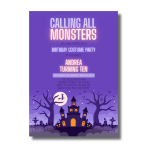 Calling Al Monster Birthday Costume Party Let's Get Spooky Halloween Party Invitation