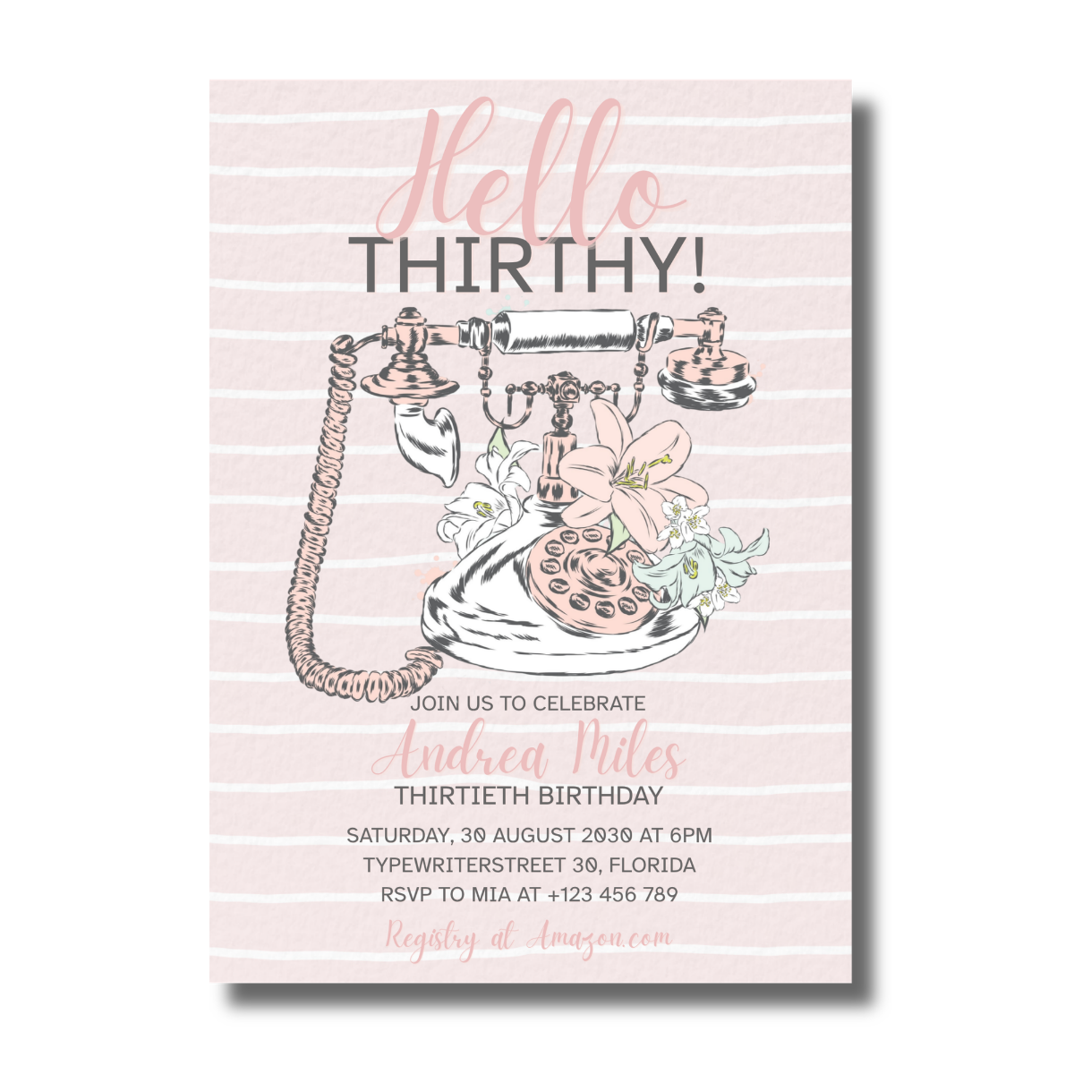 Retro Phone With Flower Hello Soft Pink Thirtieth Birthday Invitation